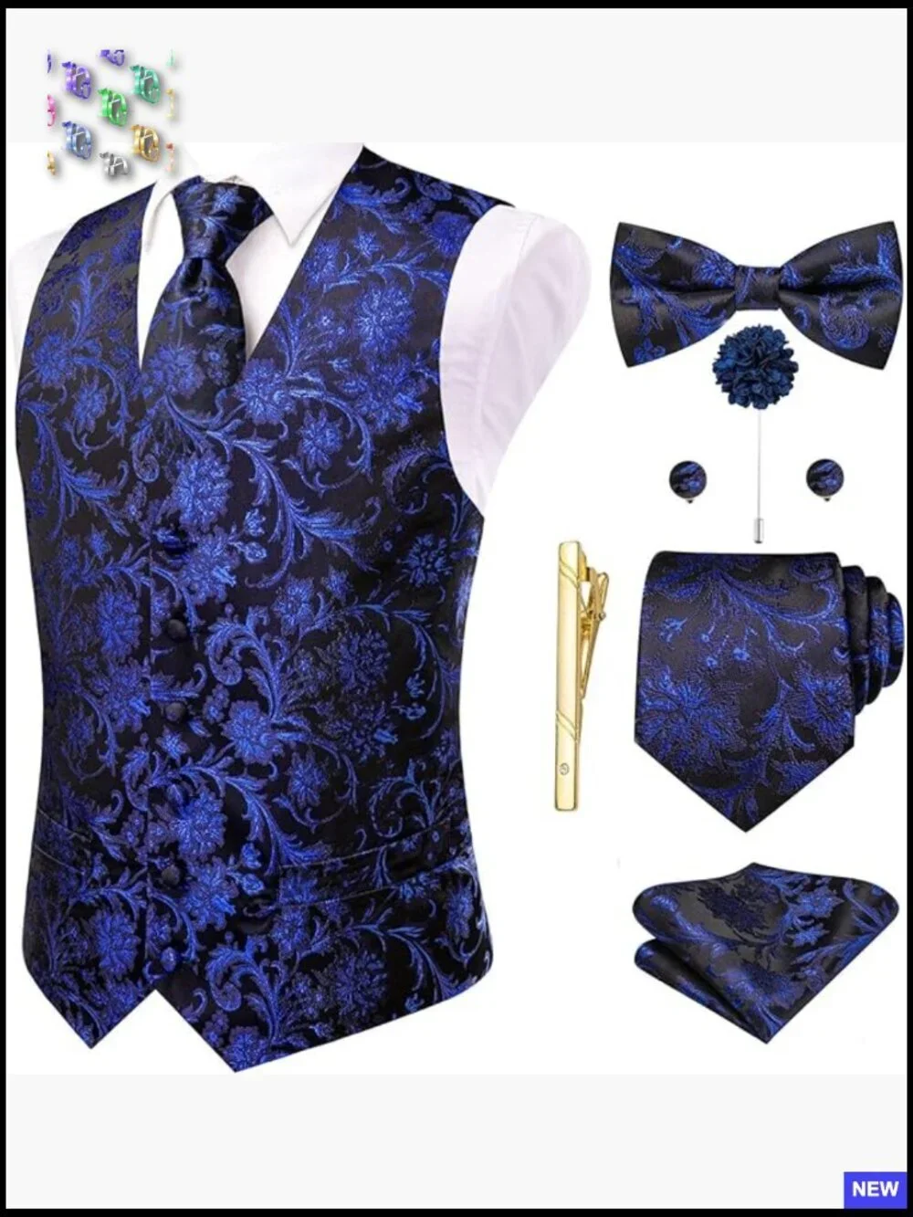 Silk Suit Vest Set Elegant Formal Tuxedo Wedding Party Accessories 8PCS